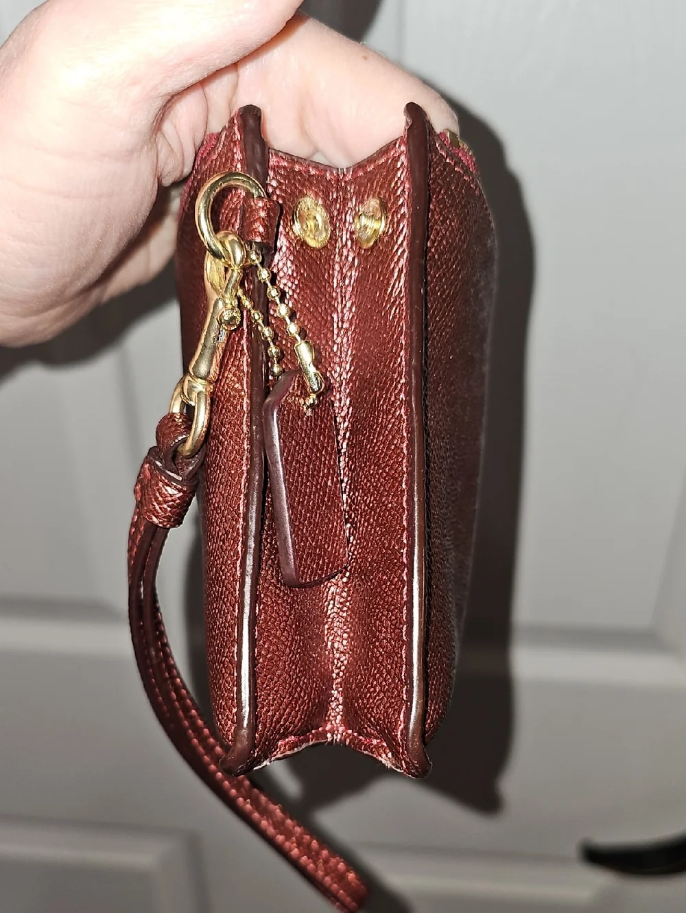 Coach Dark Red Metallic Large Wristlet